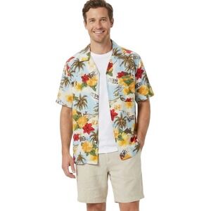 Tommy Hilfiger Men's M Tropical Hawaiian Shirt Palm Tree Floral Postcard Print